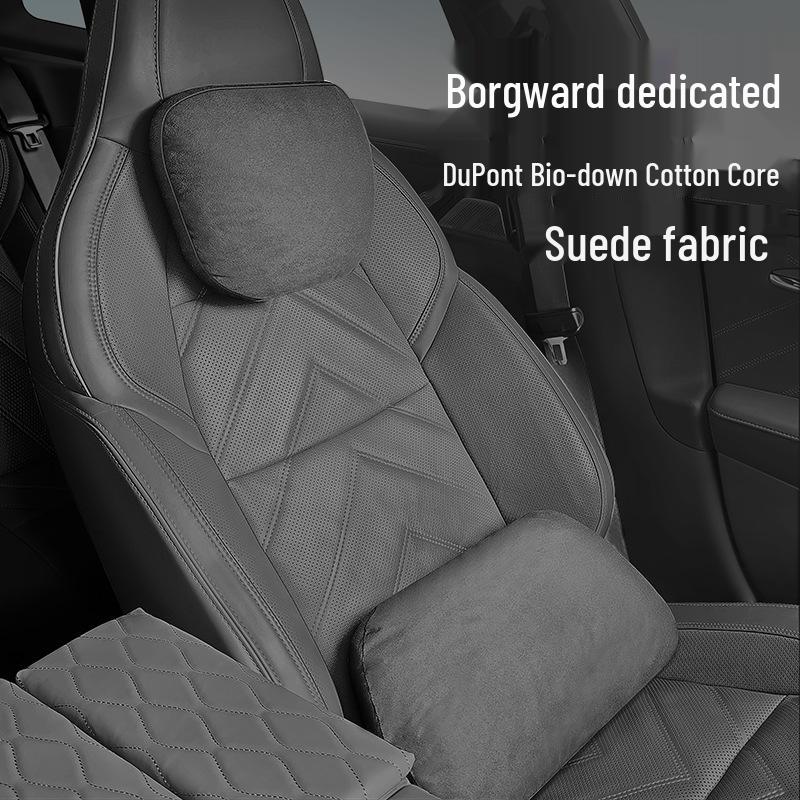 Borgward BX7/BX5/BX3/BXi7 Auto-Kopfstütze & Lendenwirbelstütze: Premium Wildleder Nackenkissen.