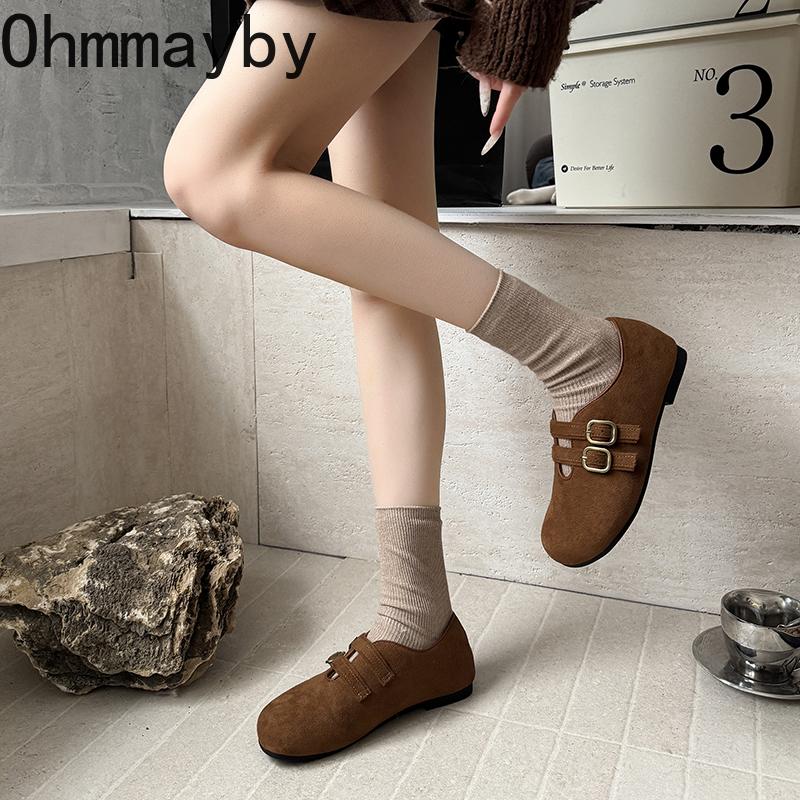 Warm Cotton Women Ballet Flats Comfort Soft Sole Short Plush Mary Jane Shoes Outdoor Grandma's shoes For Autumn Winter
