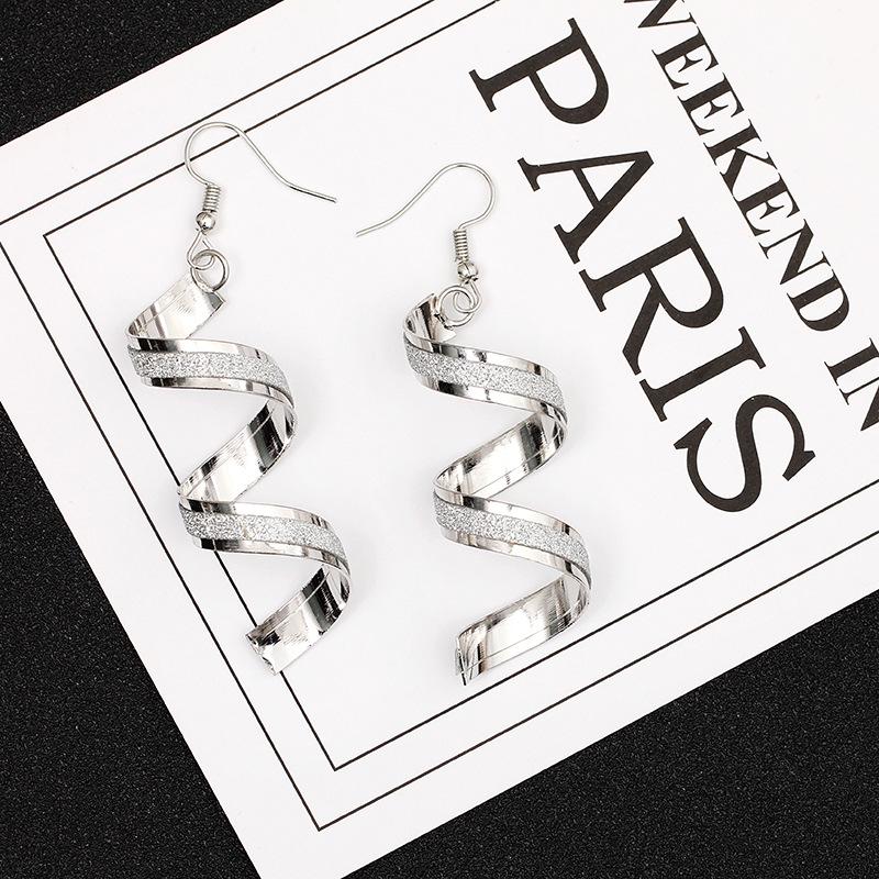 New Fashion Personality Wild Spiral Geometric Earrings Long Ring Frosted Gold And Silver Two- Wild Earrings