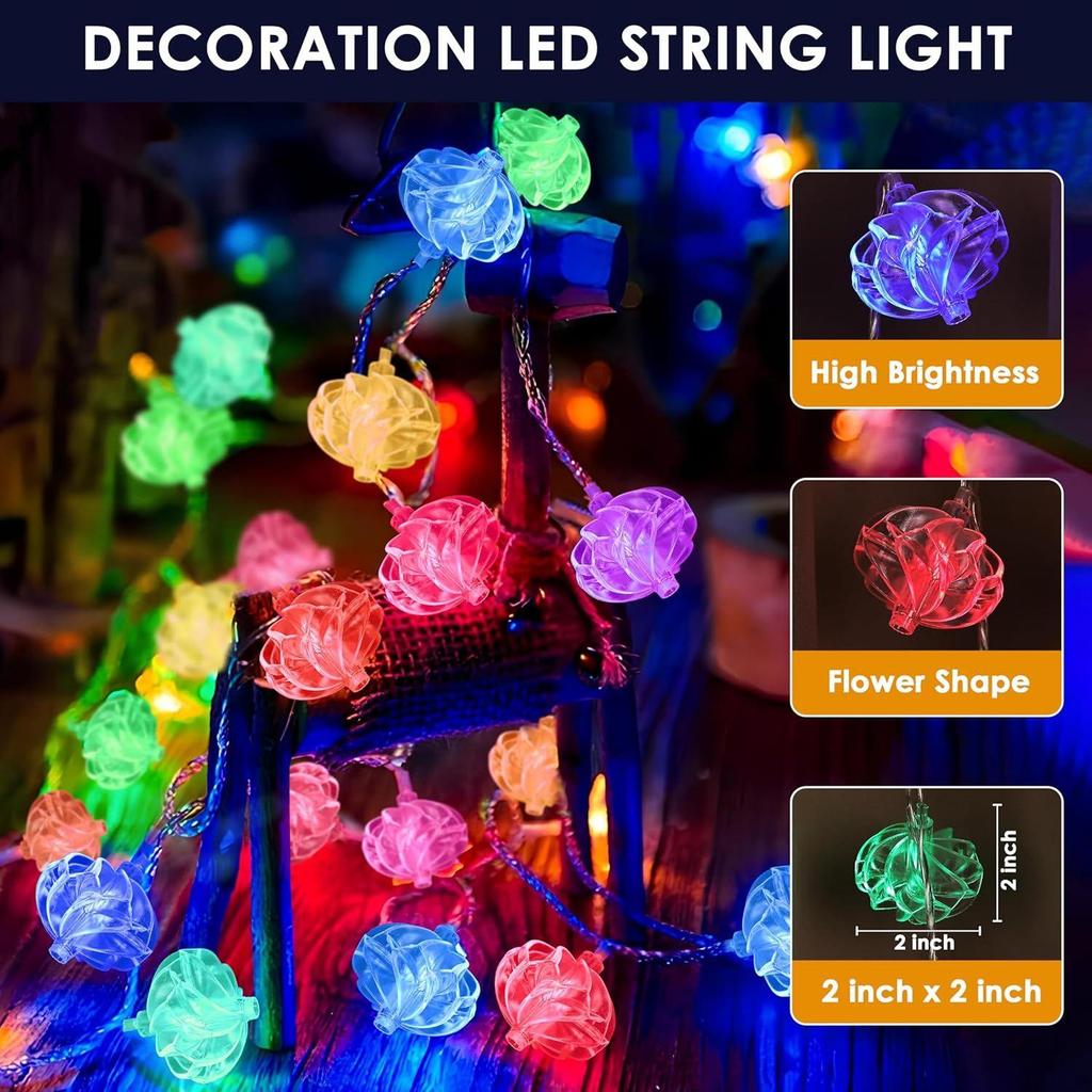 Serial String Lights - 14 LED Crystal Flower Ball, 10 Feet Multicolor Fairy Lights for Home,Mandir,Pooja Room,Deepawali & Diwali Decoration,Christmas