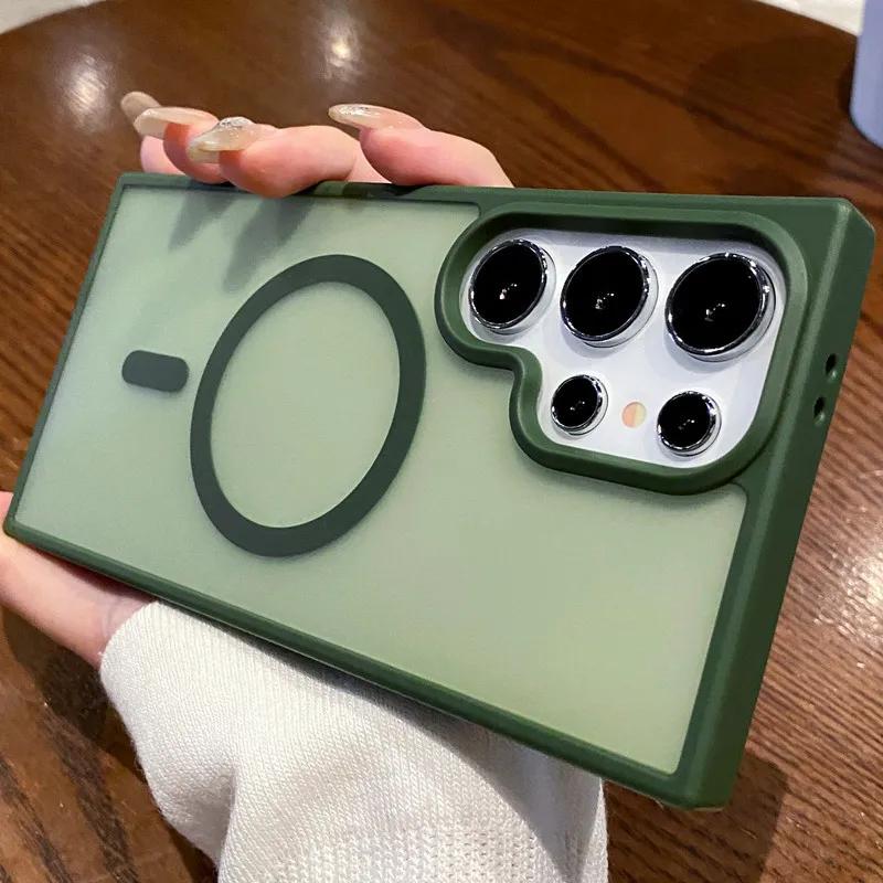 

Магнитный чехол для телефона Samsung Galaxy S25 S24 Ultra S23 S22 S21 Plus, матовый акриловый силиконовый защитный чехол с мягким краем Galaxy S21