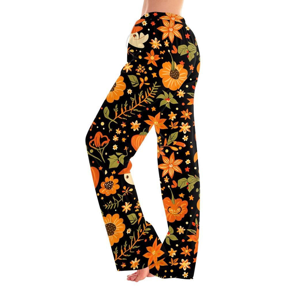 Women's Halloween Print Elastic Waist Drawstring Pants for Casual Home Wear