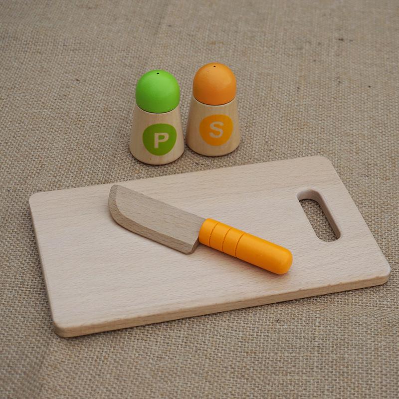 Solid Wood Kids' Kitchen Pretend Play Set - Cutting Board & Knife Toy