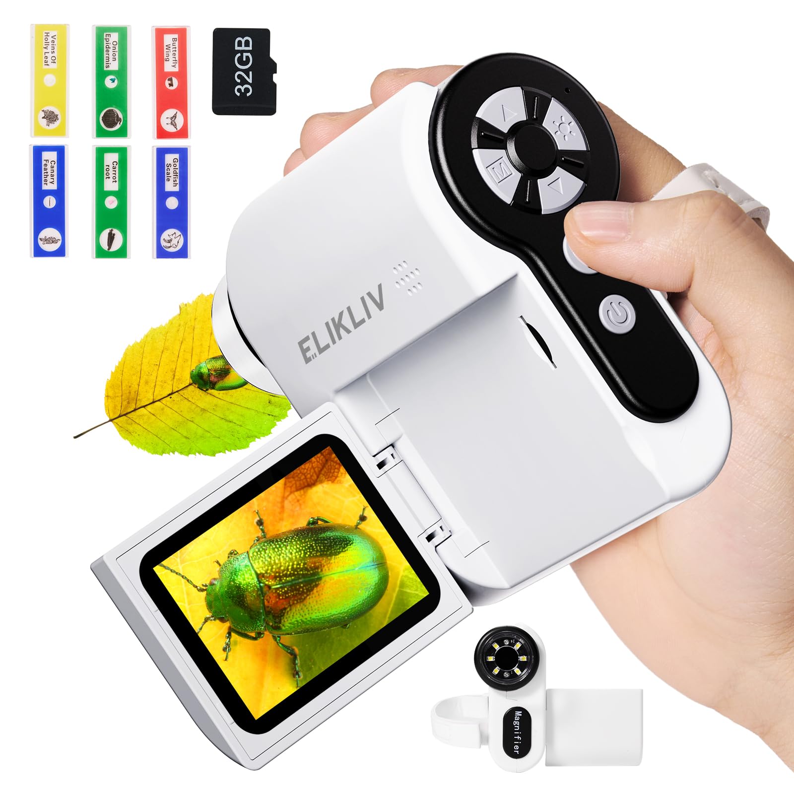 

Ручной цифровой микроскоп Elikliv для начальной школы Макс. 1000x Перезаряжаемый USB Мини Окрашивание 6 светодиодов Портативный Компактный Стерео Совместимый с и белый