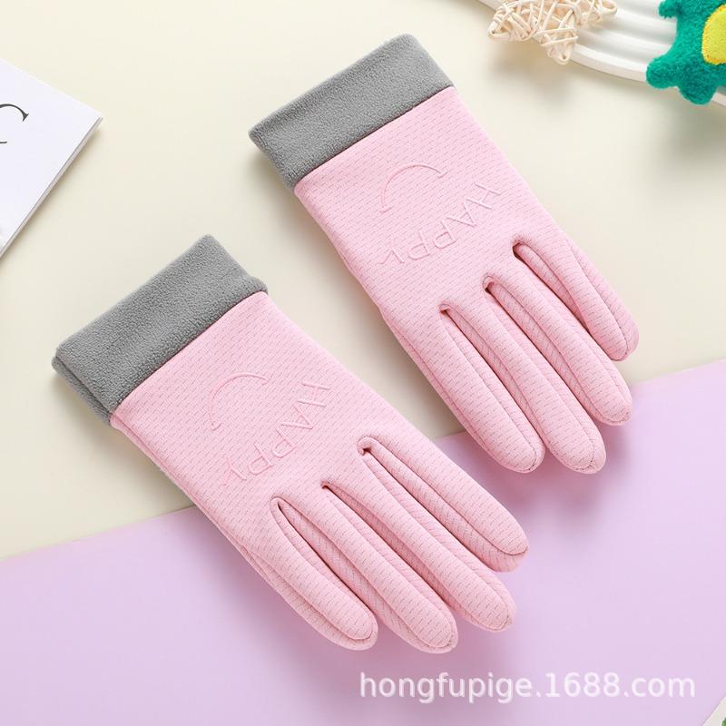 

Children s gloves autumn and winter outdoor riding fleece windproof and cold-proof boys and girls full finger cute cycling warm gloves M (length 19 width 8) розовый