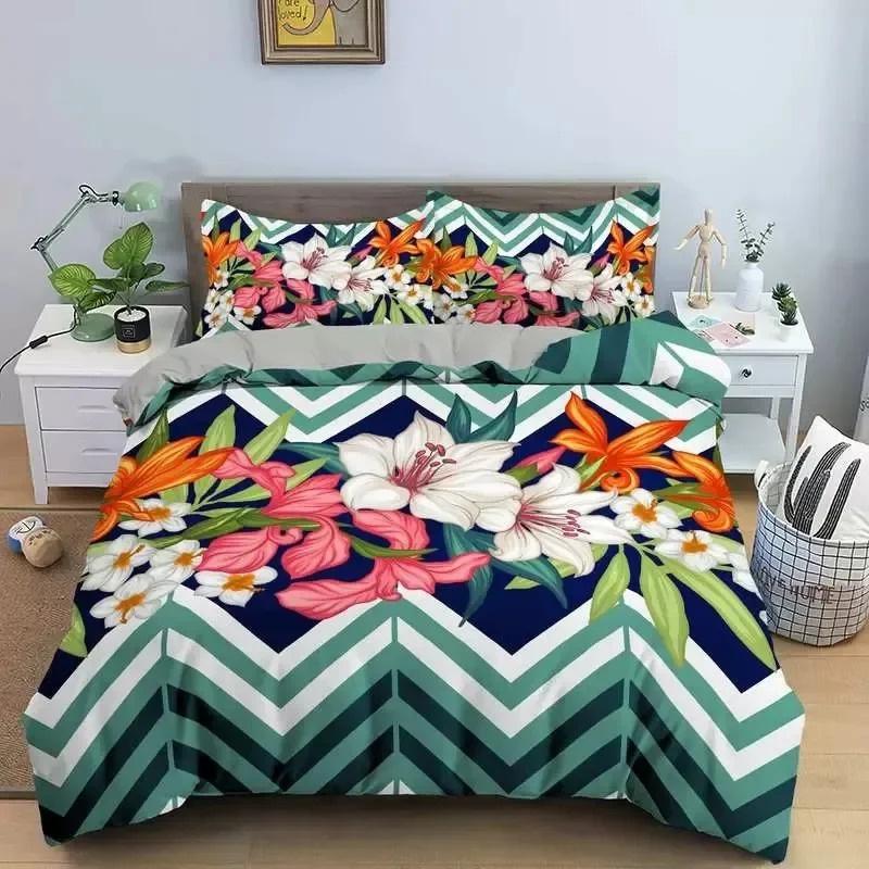 3D-Design Blumen Bettbezug-Sets Bettwäsche Bettwäsche-Set Steppdecke/Bettbezüge Kissenbezüge 220 x 240 Größe Schwarz Home Texitle