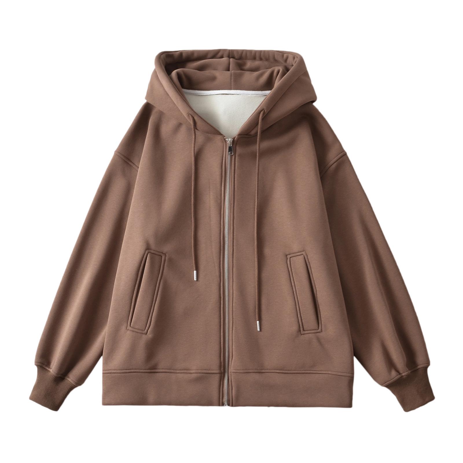 

Женская бархатная толстовка с капюшоном на молнии, новинка 2023 года, свободный облегающий кардиган с длинными рукавами Medium кофейный