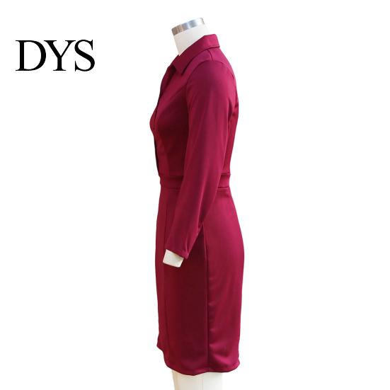 Waist Dress Women's Fall Long Sleeve Bodycon Work Lapel Button Comfortable Women Up Formal Midi Business Office Sheath Pencil