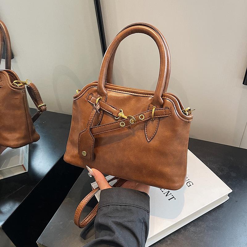 New Retro Versatile Belt Buckle Portable Shoulder Tote Bag Large Capacity Bag Women's Fashion