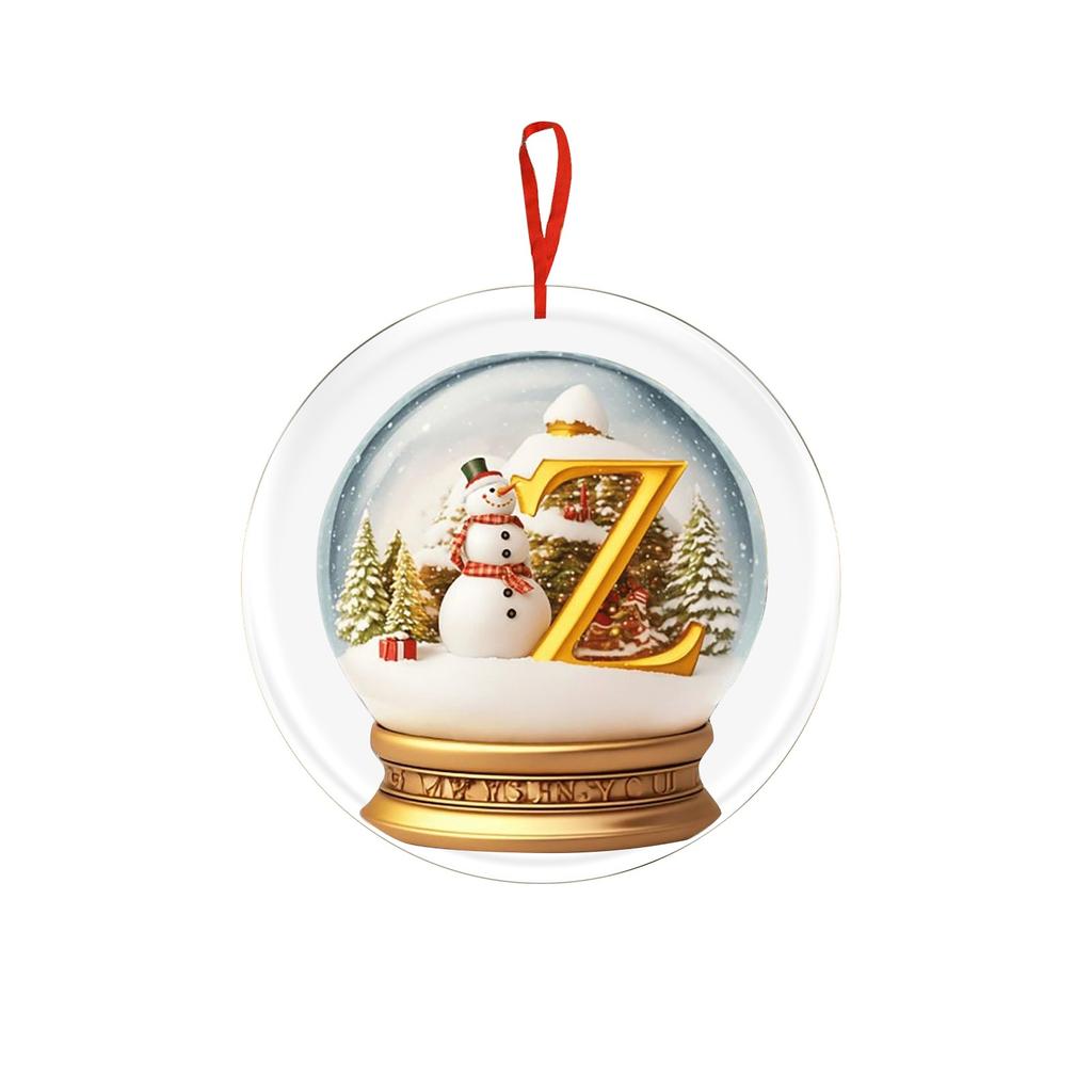 Christmas Ornament 2D 26 Letters Yellow Crystal Ball Acrylic Snowman Scene Festive Car Tree Hanging Decor Accessory