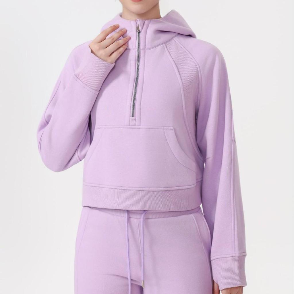 Women's Fleece-Lined Half-Zip Hoodie for Autumn/Winter - Slimming, Sporty, Versatile.
