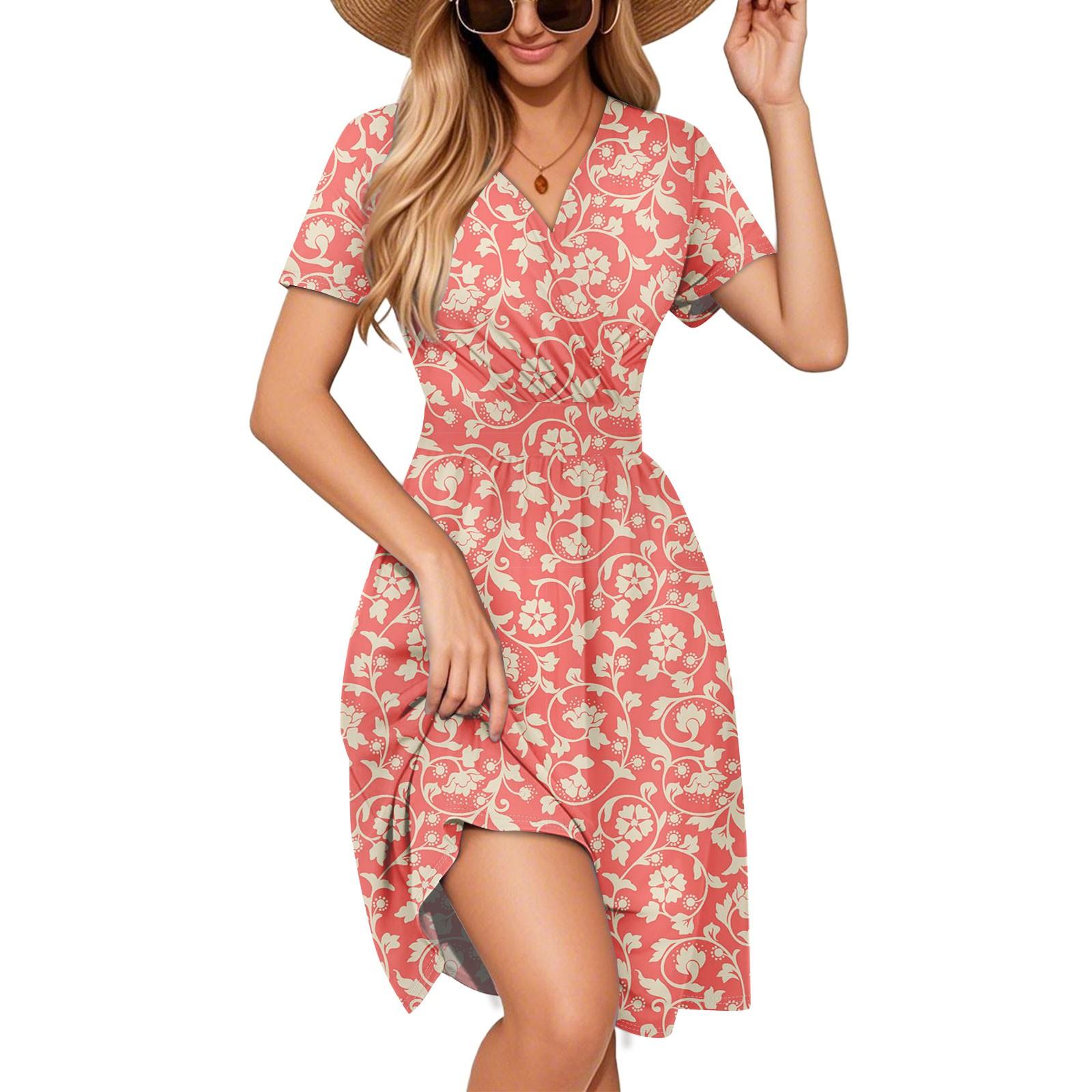 

Элегантное и повседневное женское платье с красочным принтом, V-образным вырезом и короткими рукавами. XL арбуз красный