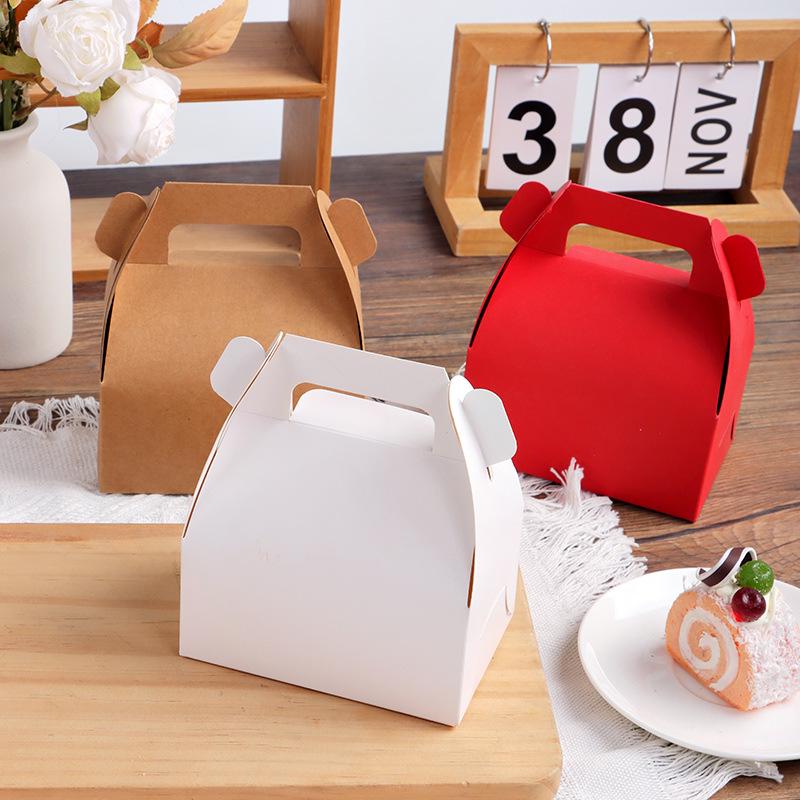 Kraft Paper Pastry Gift Box: Handheld Takeout Container for Cookies & Desserts