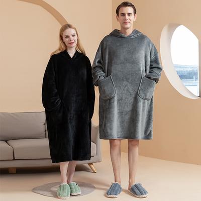 Tragbarer Decken-Hoodie für Herren Übergroße Kapuzendecken Sweatshirt Kuschelig Warme Fleece-Decke mit Ärmeln Erwachsene Winter Hausmäntel mit Tasche