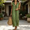 Summer Sleeveless Maxi Dress for Women Casual Deep V Neck Ruffle Long Dress Boho Beach Flowy Sundress with