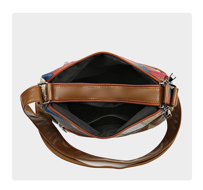 Stylish Retro Patchwork Shoulder Bag: Soft Leather, Large Capacity, Multi-Pocket Design for Versatile Use