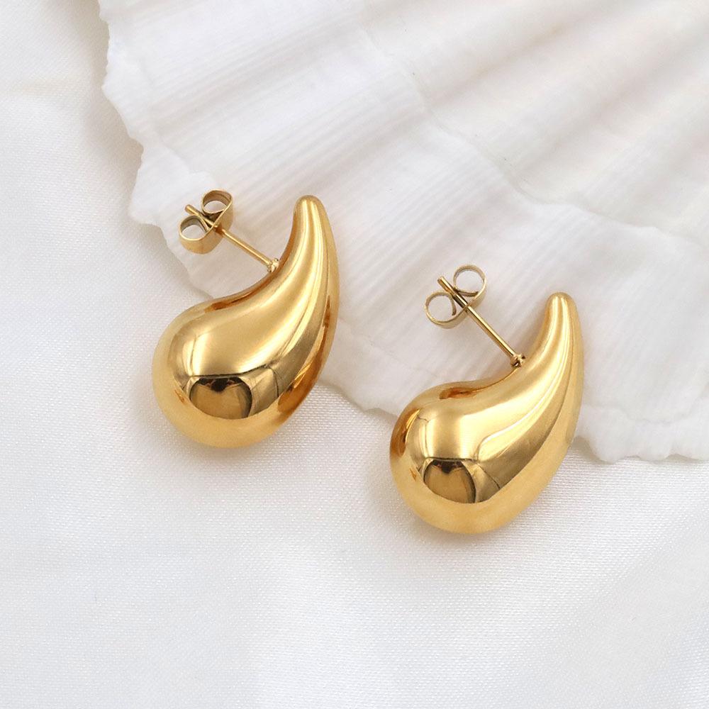 French Personality Trendy Style Metal Does Not Fade, Gold-Plated Exaggerated Natural Water Drop Shape Hollow Earrings For Girls
