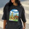 Vintage Washed Black Cityscape Graphic Print T-Shirt Men Women Casablanca Bangkok Loose Casual O-Neck Streetwear Hip Hop Fashion Summer New Tee