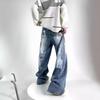 JYL Mens Jeans Ripped Spring Autumn Niche High Street Loose Straight Denim