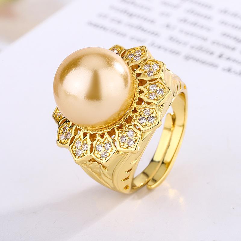 Jewelry Copper Platinum Plated Pearl Ring Women'S 14Mm