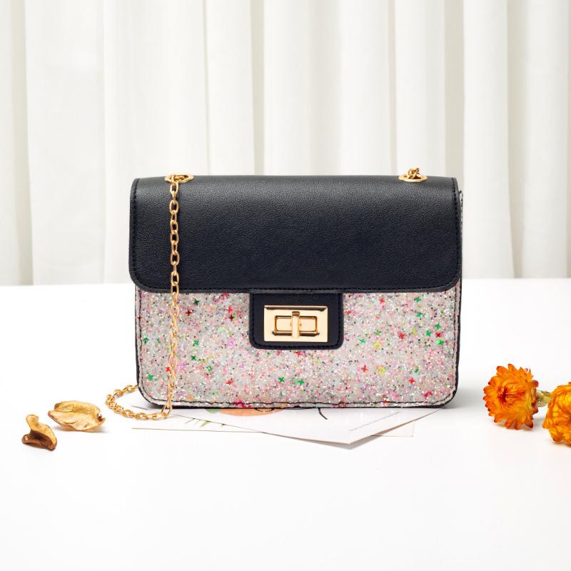 Spring and Summer Matte Sequin Lock Buckle Contrasting Color Chain Small Square Bag Single Shoulder Oblique Span Candy Color Women's Bag