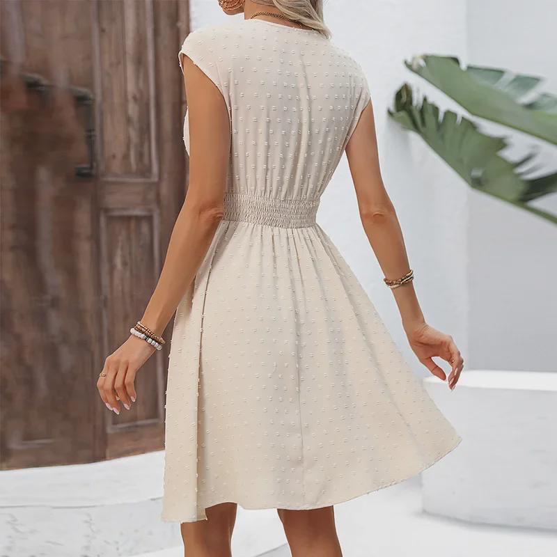 Spring/Summer 2025 French Holiday Lace Hollow V-Neck Dress - Floral Cut A-Line Skirt for Women