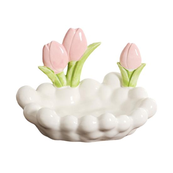 Keramická miska na klíče ve tvaru tulipánu Růžové květy Miska na šperky Dekorativní stolní organizér na šperky Hodinky Vstupní hala Ložnice Komoda