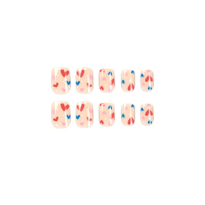 24Pcs/Set Quick Nails Red And Blue Love False Nials Sticker Wearable Waterproof Manicure Finished Nails