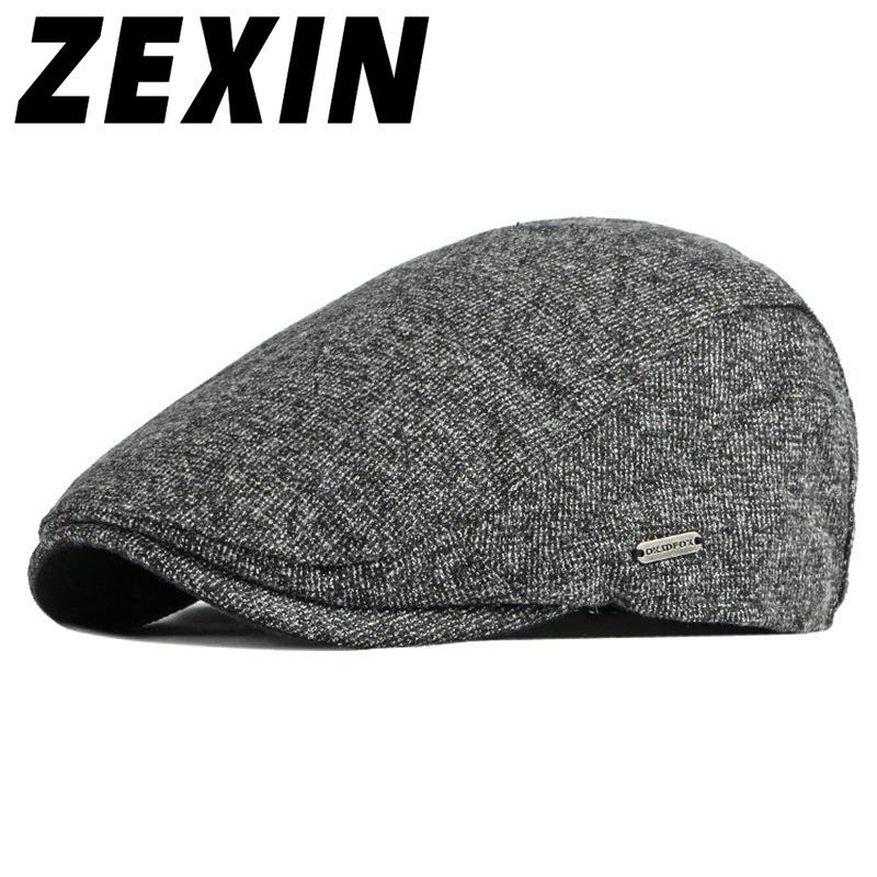 ZEXIN Autumn and Winter Hat Men's Beret England Retro Splicing Thickened Warm Duck Tongue Cap Female Literary Youth Forward Cap