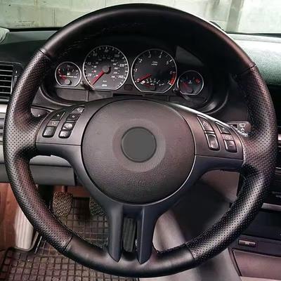 Car Steering Wheel Cover Hand-Stitched Black Artificial Leather for BMW E46 2000 2001 2002 2003 2004 2005 325i X5 E53 2000 2001
