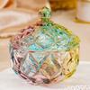 Circular Crystal Glass Storage Jar,Jewelry Organizer Candy Glass Jar With Lid Aromatherapy Candlestick Container Home Decoration