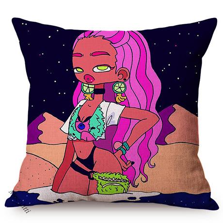 Cute Africa Girl Cushion Cover Fashion Black Woman Swimwear Show Cartoon Sofa Decoration Cotton Linen Chair Pillow Case Cojines