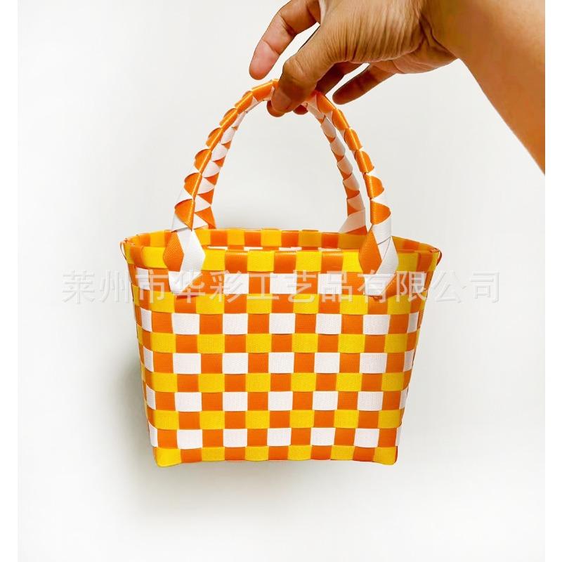 P Color Plastic Woven Handbasket Gift Basket Vegetable Basket Women's Bag Beach Bag