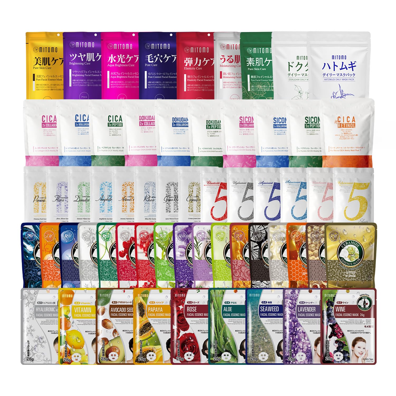 

MITOMO LIFE Маска для лица Lucky 100 в индивидуальной упаковке, листы, увлажняющая, увлажняющая, [LBSH0100-A]