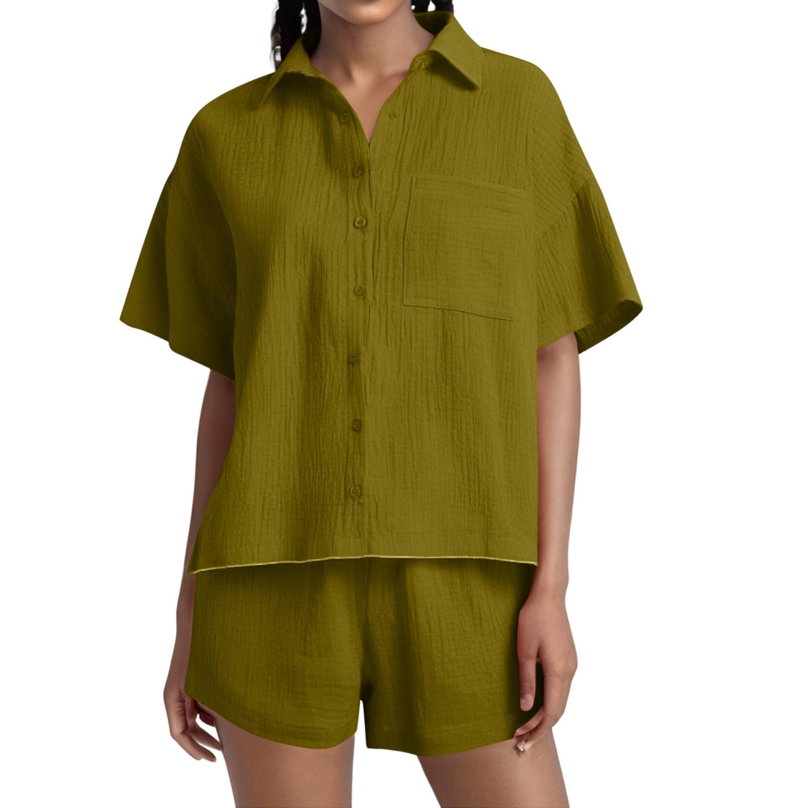 

Женский повседневный однобортный модный костюм из двух частей с короткими рукавами и шортами M жёлтый