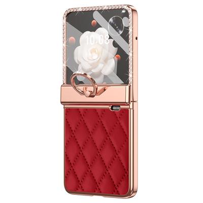 For Honor Magic V Flip 5G Case Ring Holder Leather+PC Phone Cover Rear Screen Film