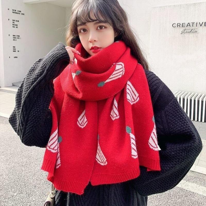 

Рождественский лось вязаный шерстяной шарф женский зимний теплый красный шарф универсальный японский шарф Above 175cm