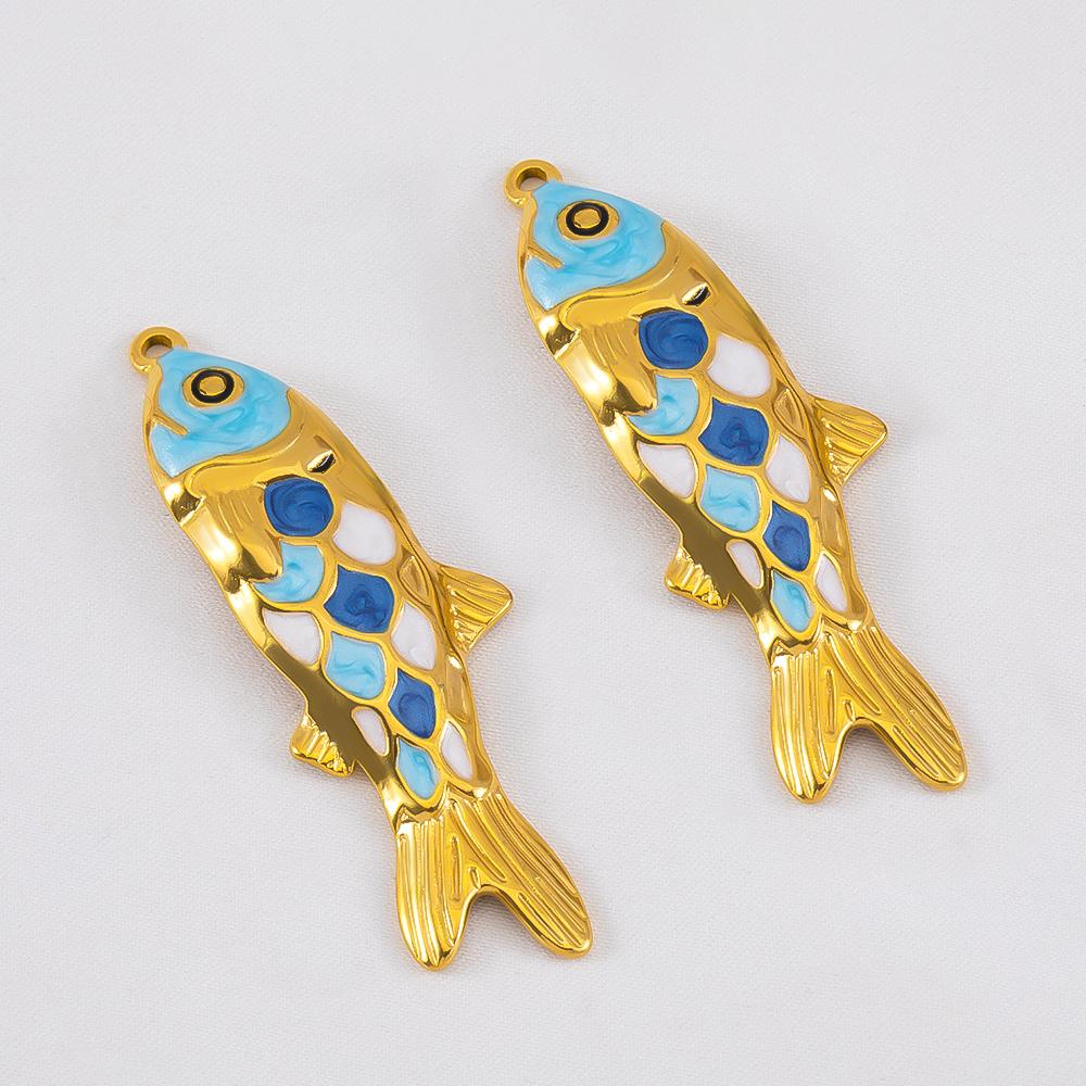 2pcs Stainless Steel Enamel Gold Plated 3D Fish Charms Star Shell Pendants DIY Boho Necklace Bracelet Earrings Jewelry Findings