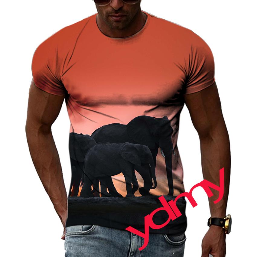 Tide Móda Letní Obrázek slona Pánské tričko Neformální Potisk Trička Hip Hop Osobnost Kulatý výstřih Krátký rukáv Rychleschnoucí