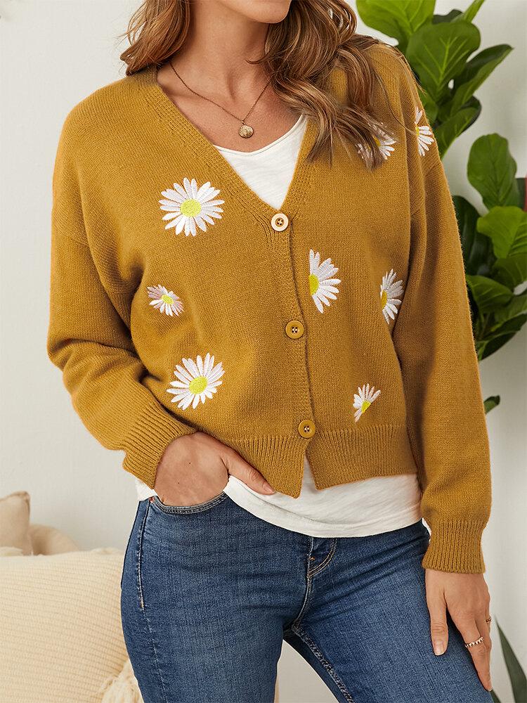 Cross2026 Women's Christmas Abstract Floral Casual Cardigan Sweater