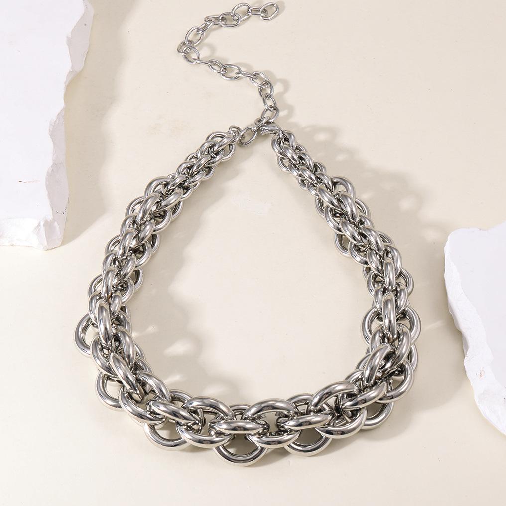 European and American Hip-hop Exaggerated Jewelry, Heavy Metal Chain Single-layer Necklace, Geometric Simple Collarbone Chain