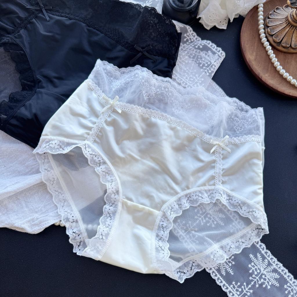 Women's Summer Sexy Satin Mesh Lace Edge Matching Color Ice Silk Low-rise Briefs
