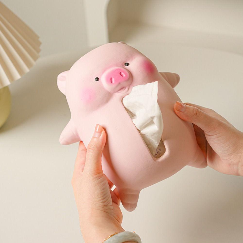 Large Capacity Ceramic Pig Tissue Box Cute Paper Towel Holder Storage Supplies