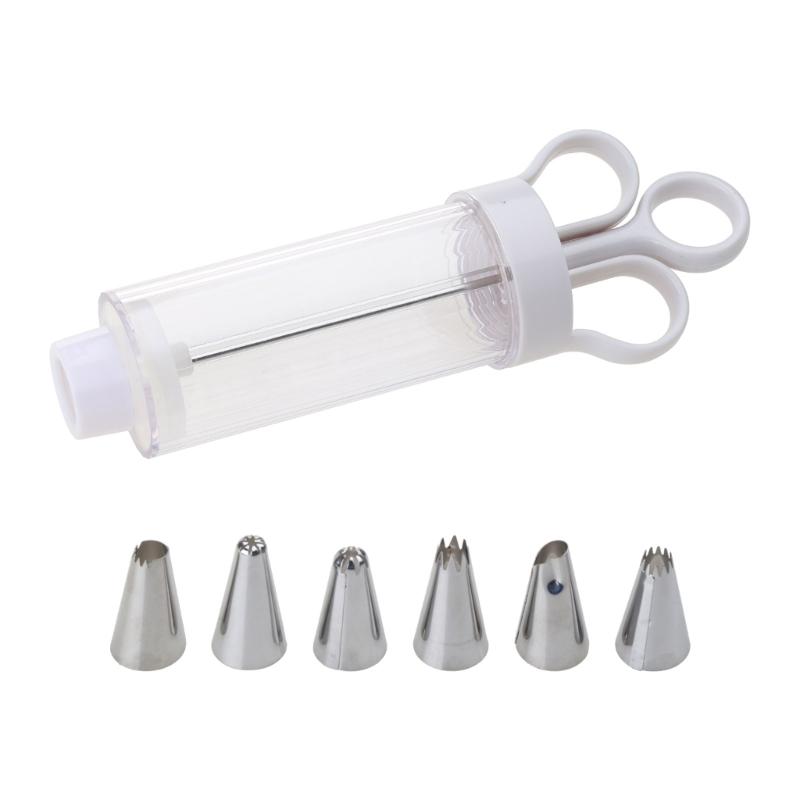 Dessert Cream Piping Syringe Nozzles Kits Dessert Decorating Syringe Cupcake Frosting Filling Injector with 5 Nozzles