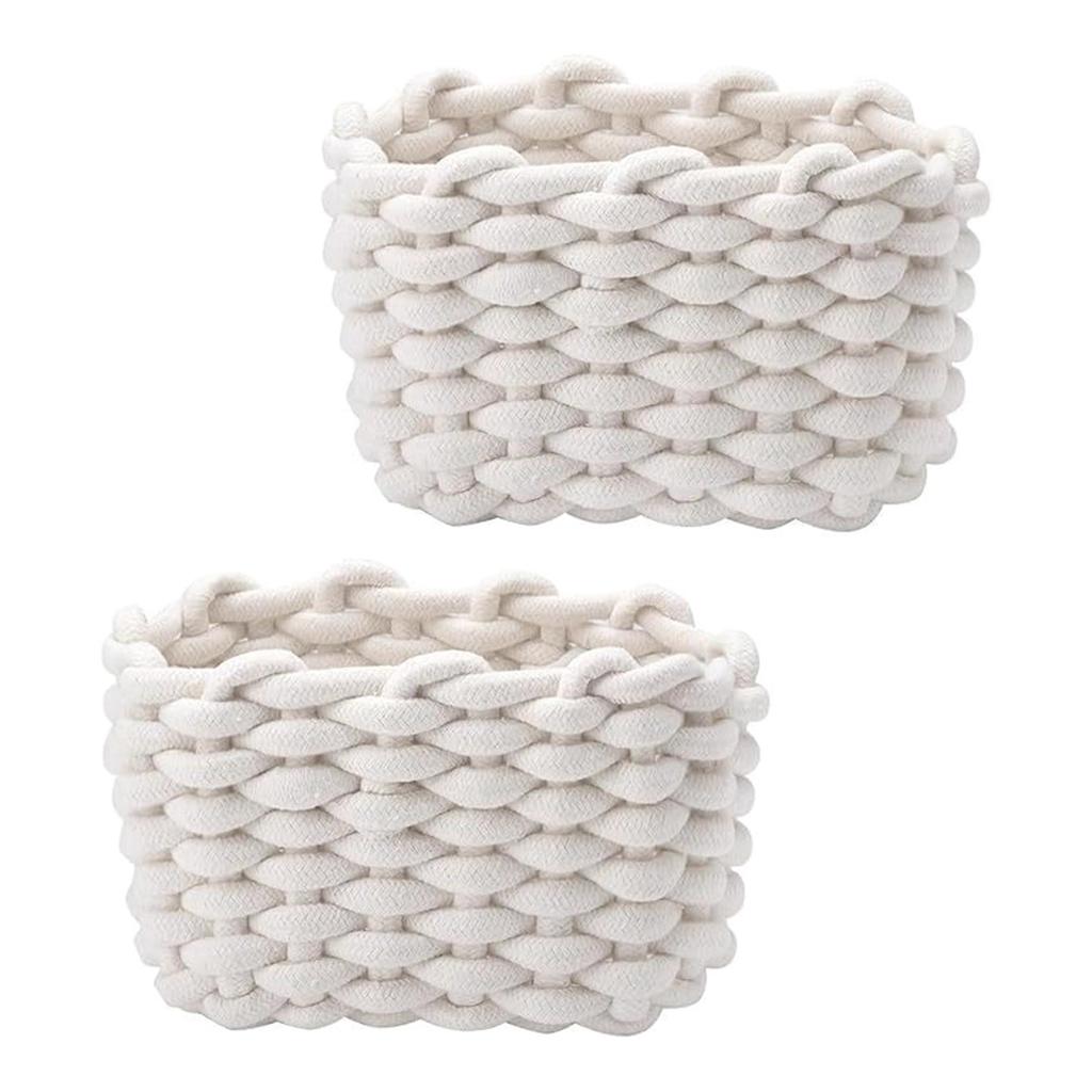 Set Of 2 Cotton Rope Woven Basket Set Soft Textured Storage Solution For Toy Magazines Bathroom Essential
