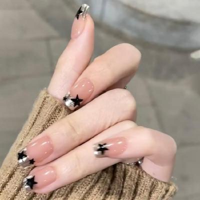 24Pcs Square Press On Nail Glossy Design French Fake Nail Acrylic False Nail,Artificial Nail Glues On Nail for Womens