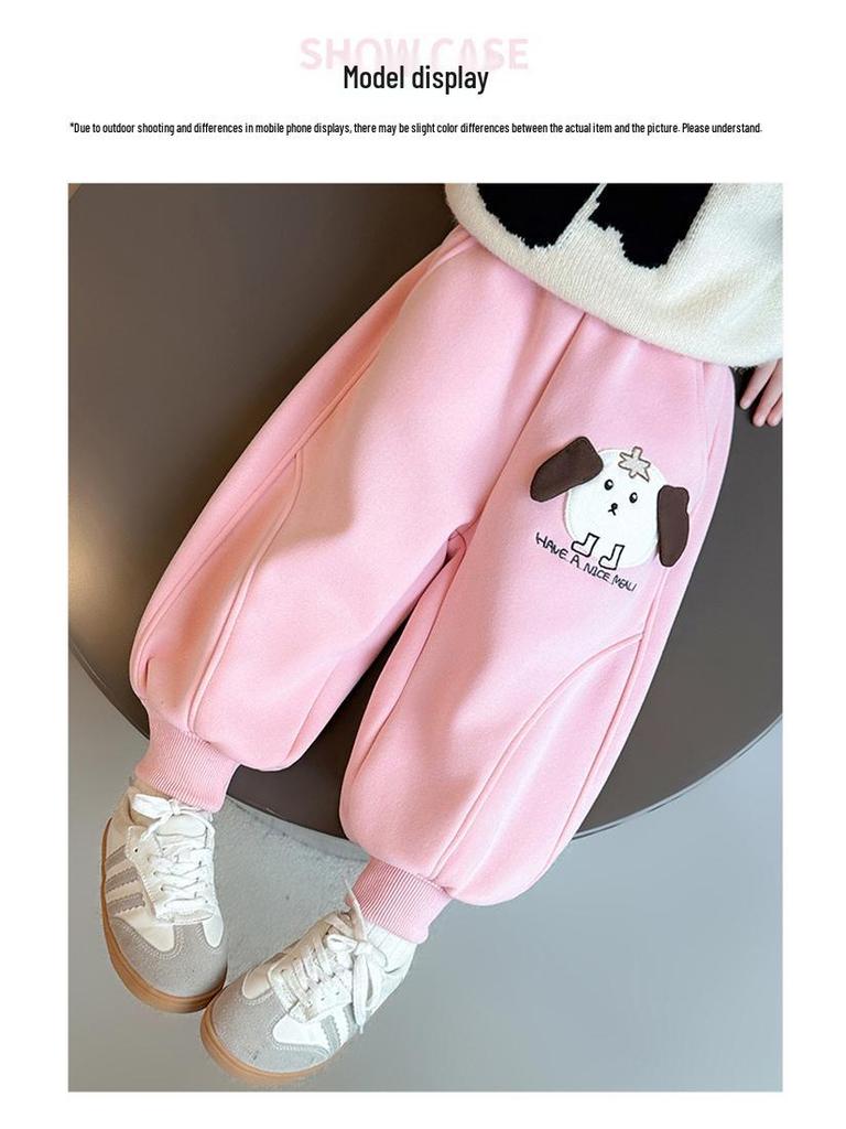 Girls' Cartoon Fleece Sweatpants - Thick, Warm, and Stylish for Autumn/Winter 2025
