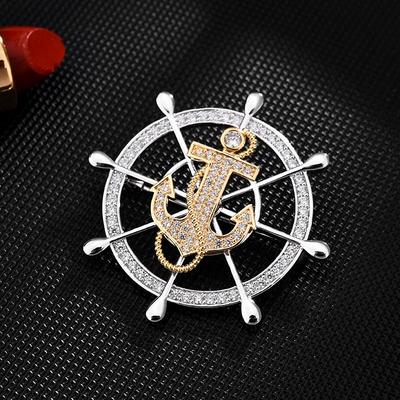 2022 Neue Marineblaue Windanker Brosche Drehbarer Großer Ruder Pin Modische Wind Corsage für Männer Frauen Zirkon Schmuckstück für Hochzeit