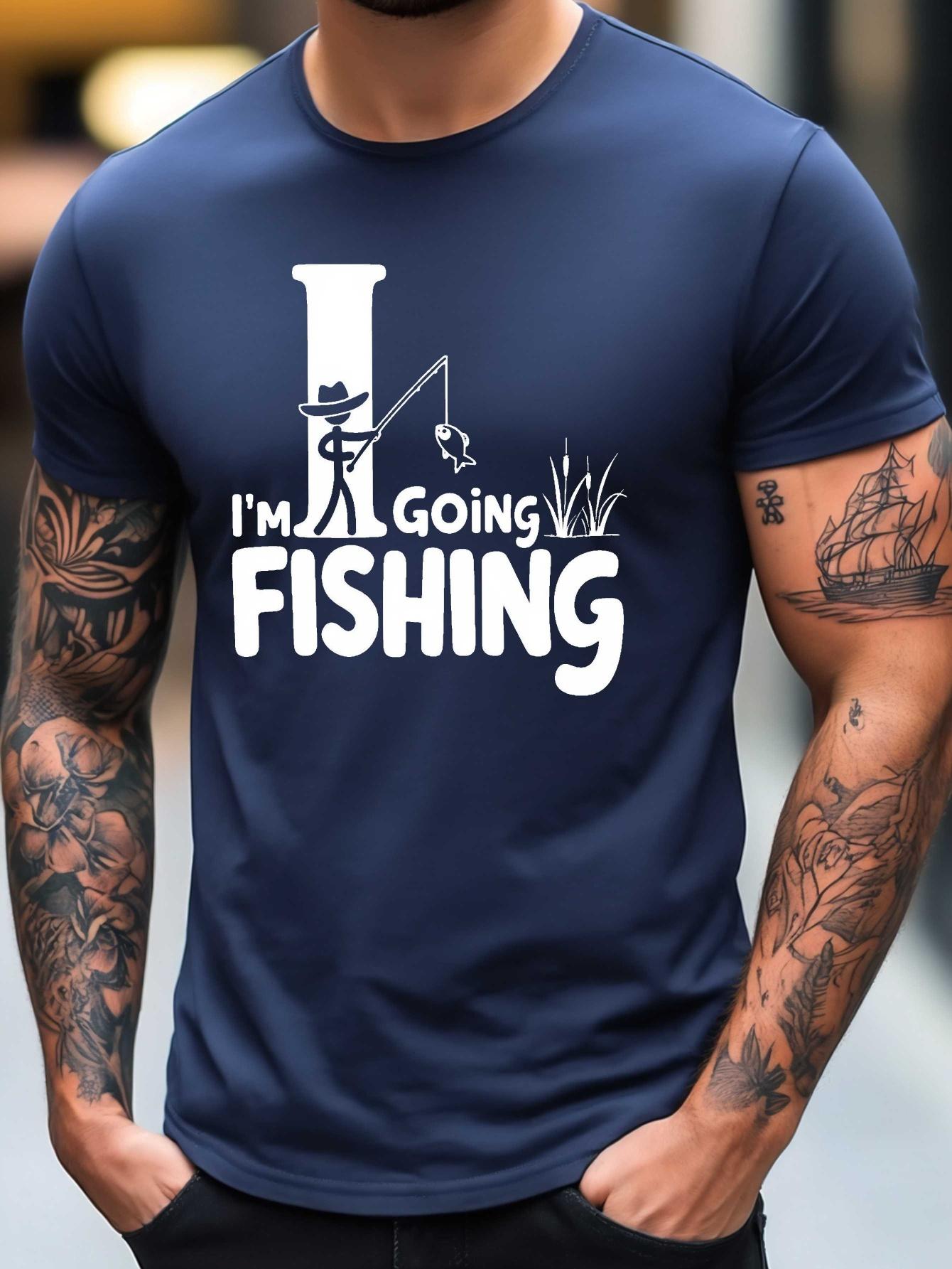 I m Going Fishing Graphic T-shirt - Black with White Print S
