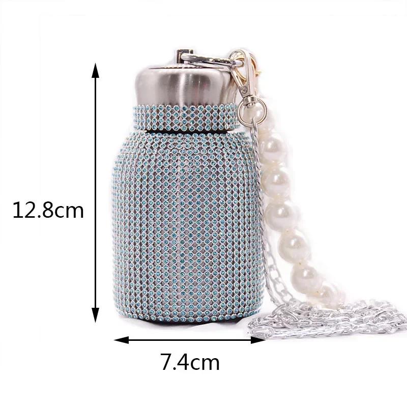 300ml Luxus Strass Edelstahl Isolierbecher Funkelnd Tragbar Perlenkette Wasserflasche Tragbar Reise Vakuumflaschen